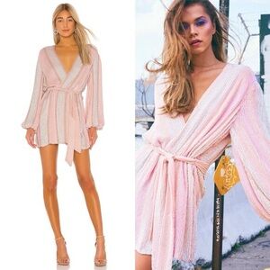 Retrofete Gabrielle Robe Dress in Pink Stripes Large